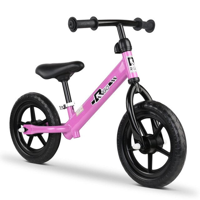 Bicicleta de equilibrio para niños Rigo de 12 pulgadas Rosa Ultraligero Portátil Durable Acero recubierto de polvo EVA Asiento ajustable Manillar Bicicleta